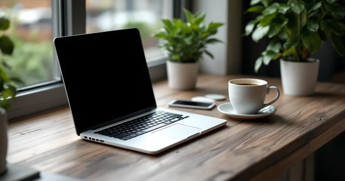 Cozy home office setup with laptop