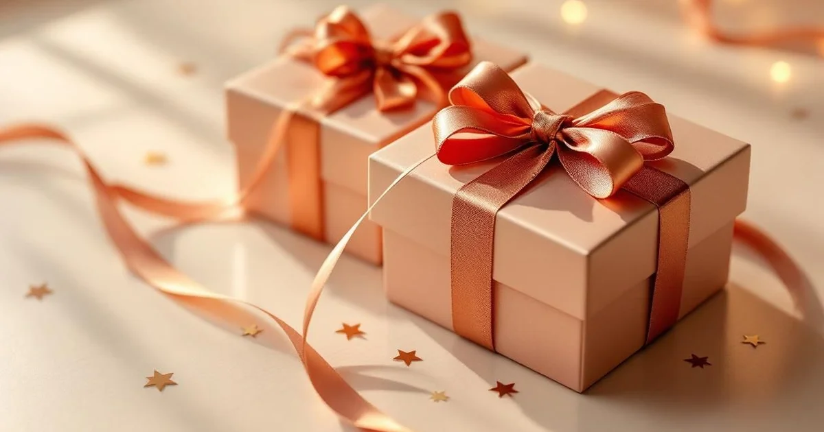 Elegant gift boxes with ribbon bows on clean surface