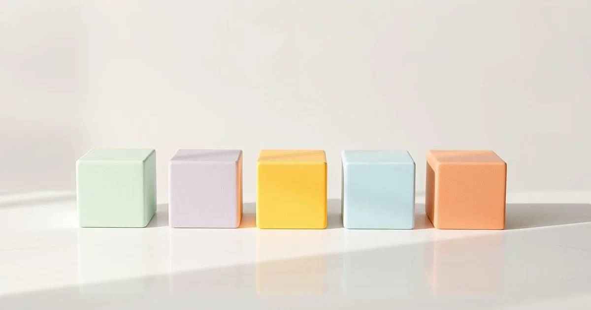 여섯 개 파스텔 큐브 정렬 구성