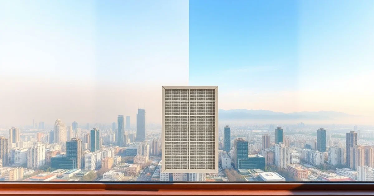 미세먼지 농도 차이를 보여주는 창가 풍경