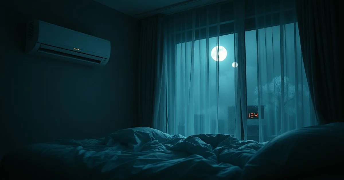 새벽 4시 에어컨 꺼진 어두운 침실