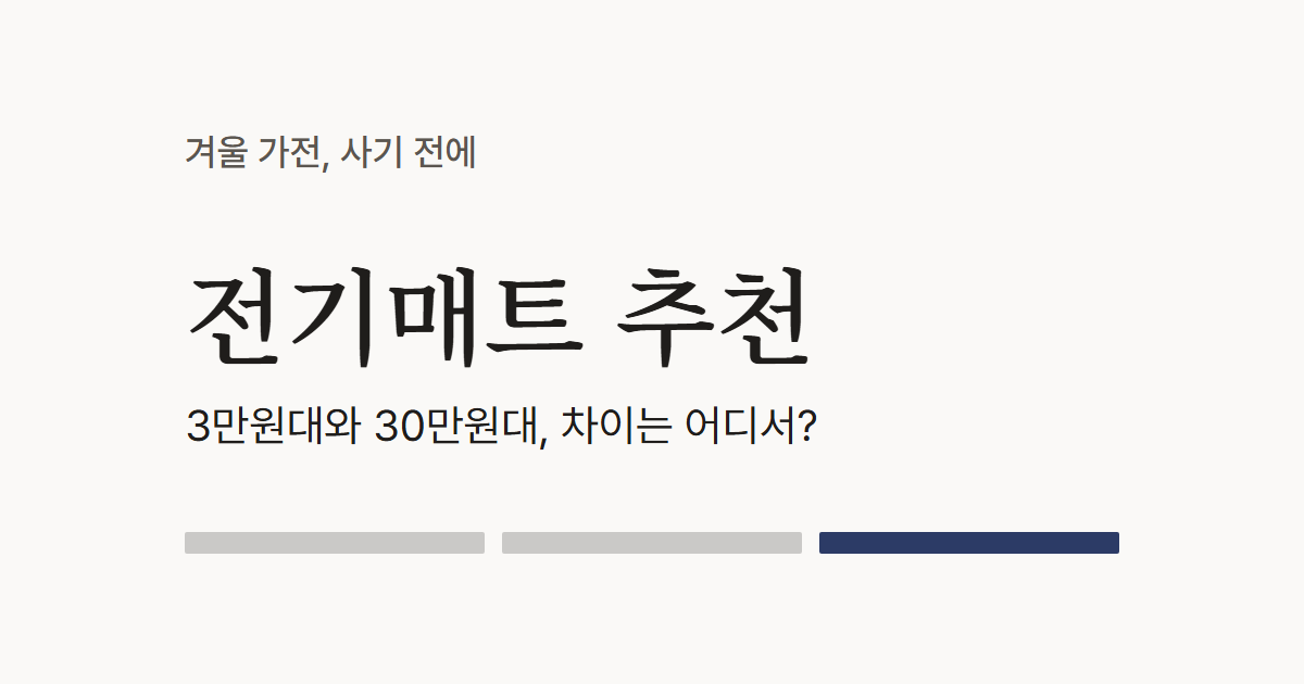 전기매트 추천 대표 그림. 3만원대와 30만원대, 차이는 어디서? 겨울 가전 사기 전에